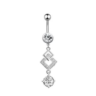 Zirkon Taşlı Karo Motifli Sarkıtlı Cerrahi Çelik Piercing