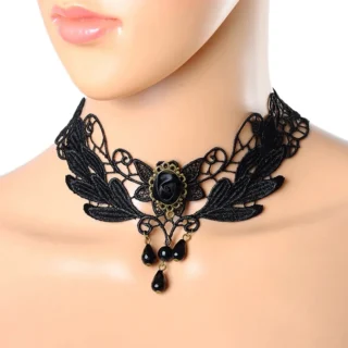 Siyah Gül Dantel Choker Kolye