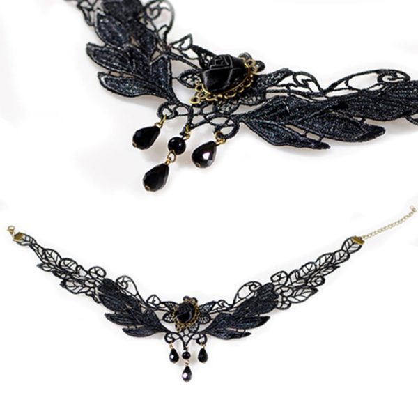 Siyah Gül Dantel Choker Kolye - Görsel 5