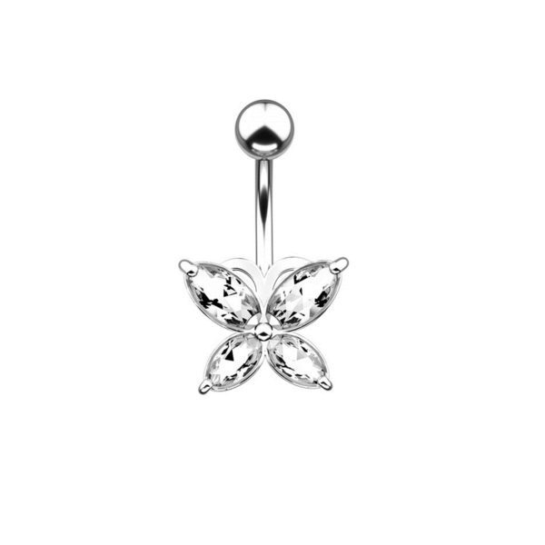 Kelebek Zirkon Taşlı 14G 316L Cerrahi Çelik Göbek Piercing Gümüş Gri - Görsel 3
