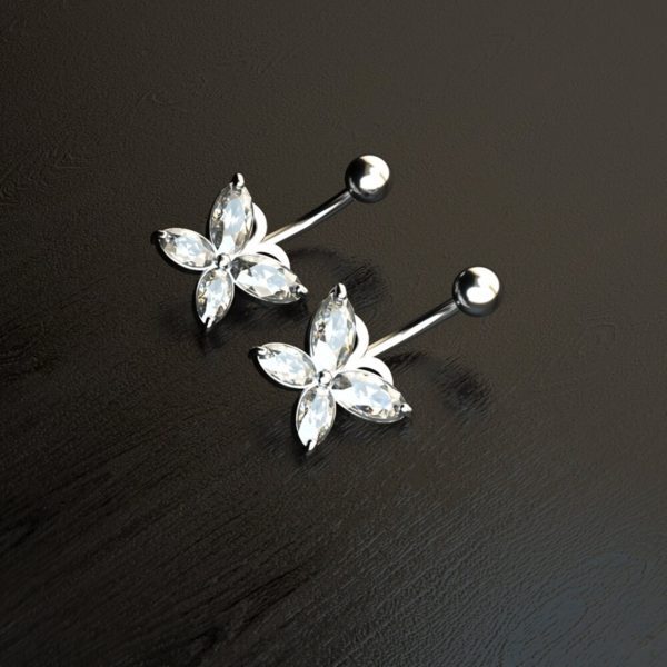 Kelebek Zirkon Taşlı 14G 316L Cerrahi Çelik Göbek Piercing Gümüş Gri - Görsel 4