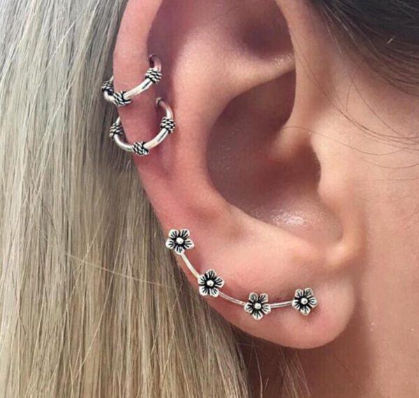 3 Parça çiçek Ear Cuff Manşet Küpe - E0261