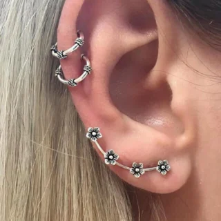 3 Parça çiçek Ear Cuff Manşet Küpe - E0261