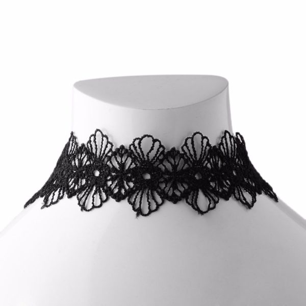 Retro Çiçek Dantel Choker ve Bileklik Tasma Kolye Siyah - Görsel 2