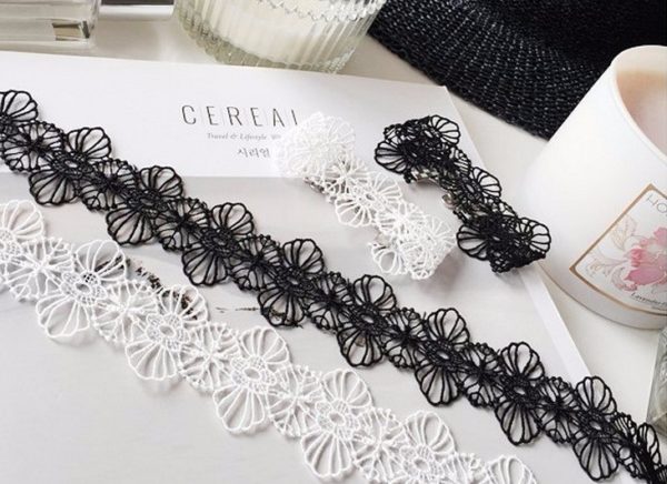 Retro Çiçek Dantel Choker ve Bileklik Tasma Kolye Siyah - Görsel 3