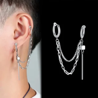 Çubuk Sarkıtlı Kıkırdak Kore Style Deliksiz Küpe