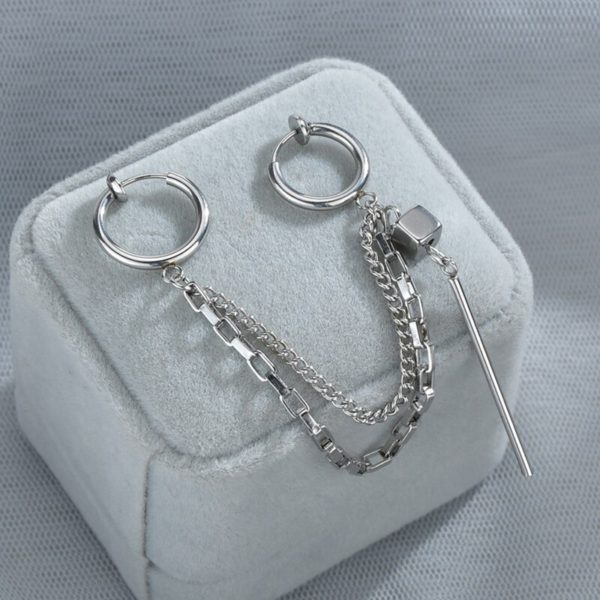 Çubuk Sarkıtlı Kıkırdak Kore Style Deliksiz Küpe - Görsel 9