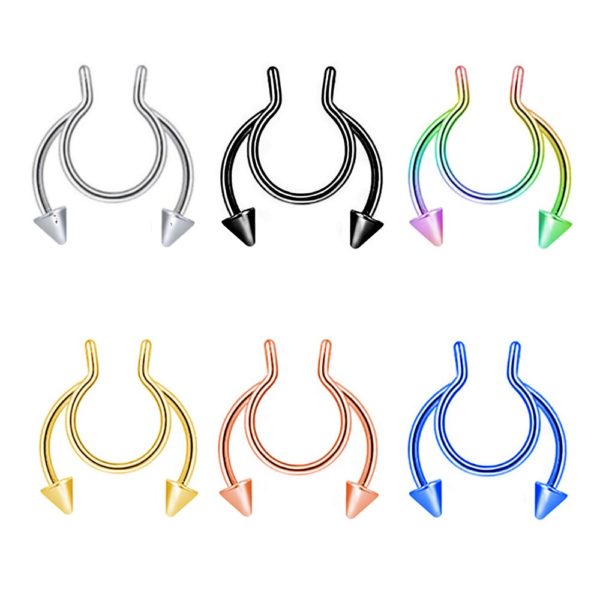 6 Renkli Set 316L Paslanmaz Çelik 20G Septum Labret Sahte Lip Boynuzlu Fake Piercing