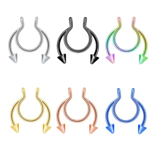6 Renkli Set 316L Paslanmaz Çelik 20G Septum Labret Sahte Lip Boynuzlu Fake Piercing