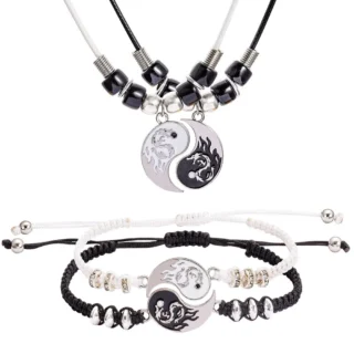 Dragon Yin Yang Tai Chi Siyah Beyaz Arkadaş Sevgili Kolye Bileklik Set
