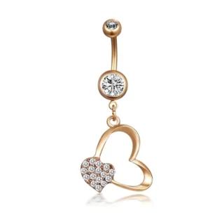 Taşlı Kalp Sarkıtlı Çelik Göbek Piercing
