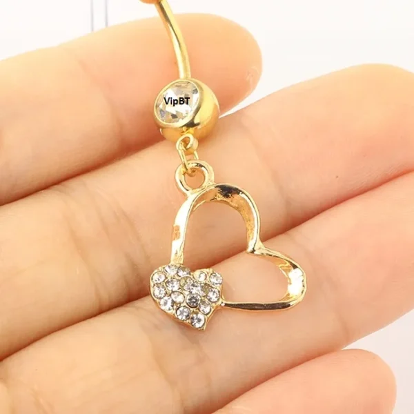 Taşlı Kalp Sarkıtlı Çelik Göbek Piercing - Görsel 2