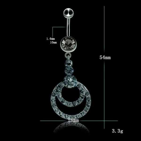 Çift Halka Taşlı Sarkıtlı Çelik Göbek Piercing - Görsel 5